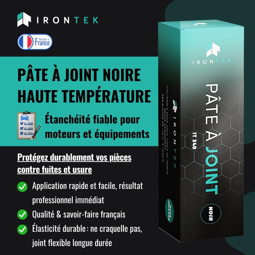 Pâte Joint Carter Moteur 80ml - IRONTEK | IT340 | Silicone Noir -50°C +250°C | Résiste Huiles Hydrocarbures | Pompe Culasse