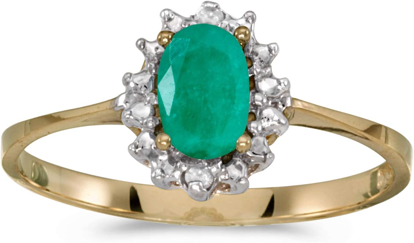10k Yellow Gold Oval Emerald And Diamond Ring
