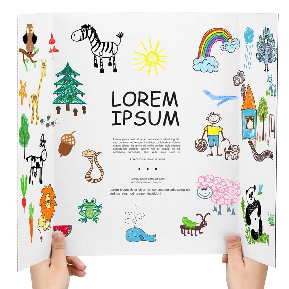 Lot de 4 panneaux d'affiches pliés à trois volets, blancs, livrés avec des accessoires adhésifs, tableaux de présentation en carton ondulé, faciles à utiliser S