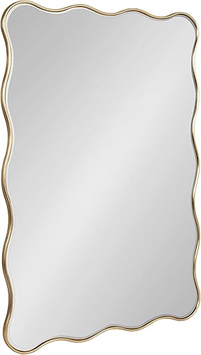 Kate and Laurel Viona - Espejo rectangular festoneado moderno, 24 x 36 pulgadas, dorado, espejo ondulado decorativo con borde ondulado único y un