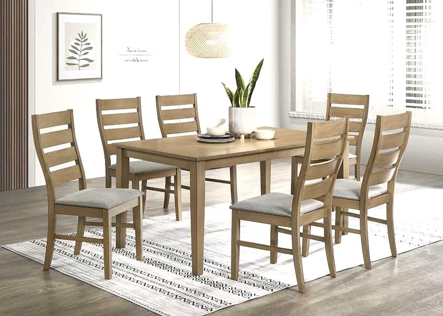 Container Furniture Direct Dining 6, Ideal for Kitchen and Compact Spaces, Includes Rectangular Table and 4 Upholstered Chairs with Slat Backs, Modern Design, 7-Piece Set, Honey Grey