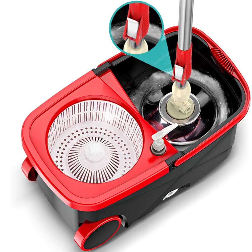 Axdwfd fregona Giratorio Casa Doble Unidad Presión de la Mano Deshidratación automática Cubo de la fregona, 6 Cabezas de trapeador Cesta de plástico (Color : Negro)