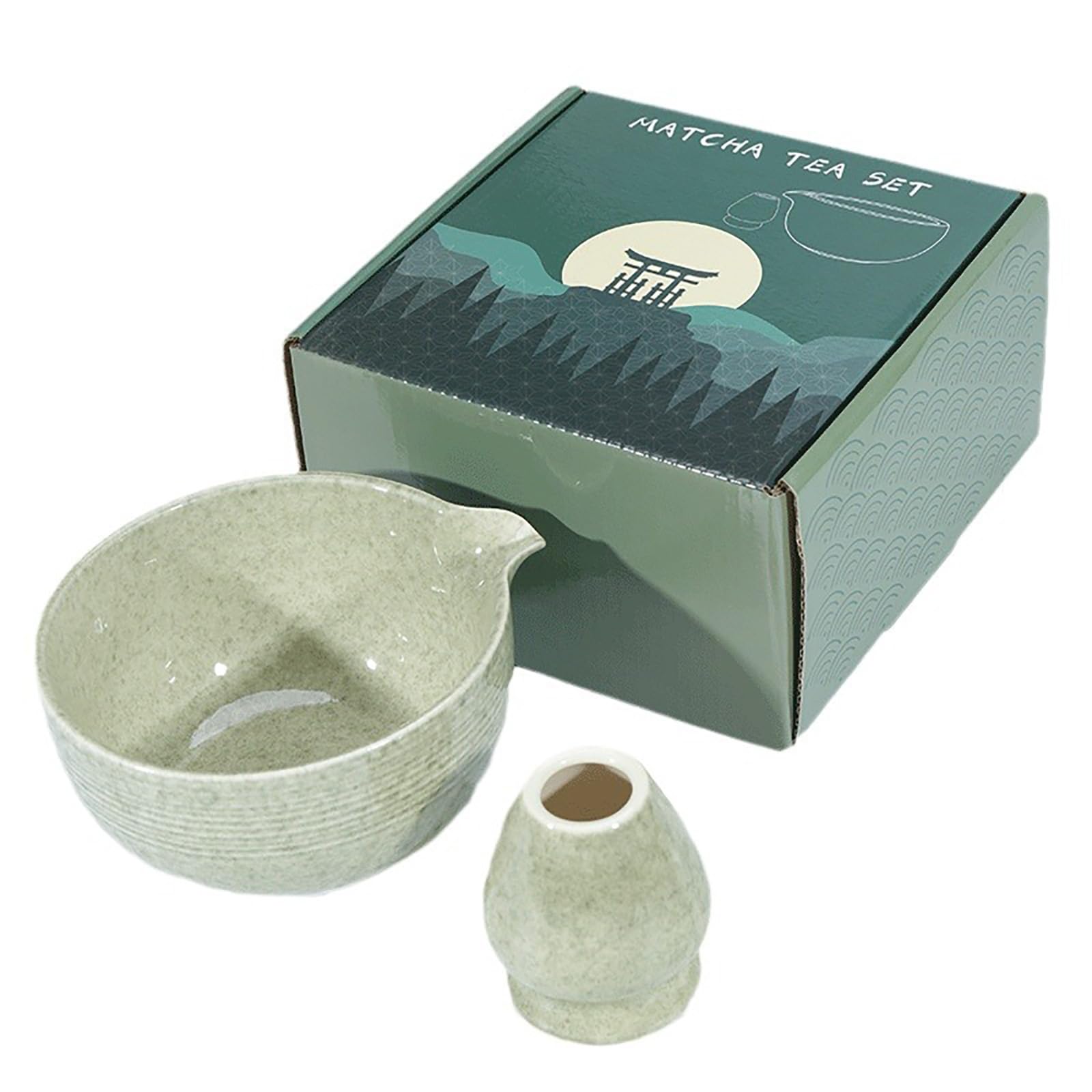 Matcha bowl en céramique 500ml, bol à thé avec bec verseur et porte-fouet