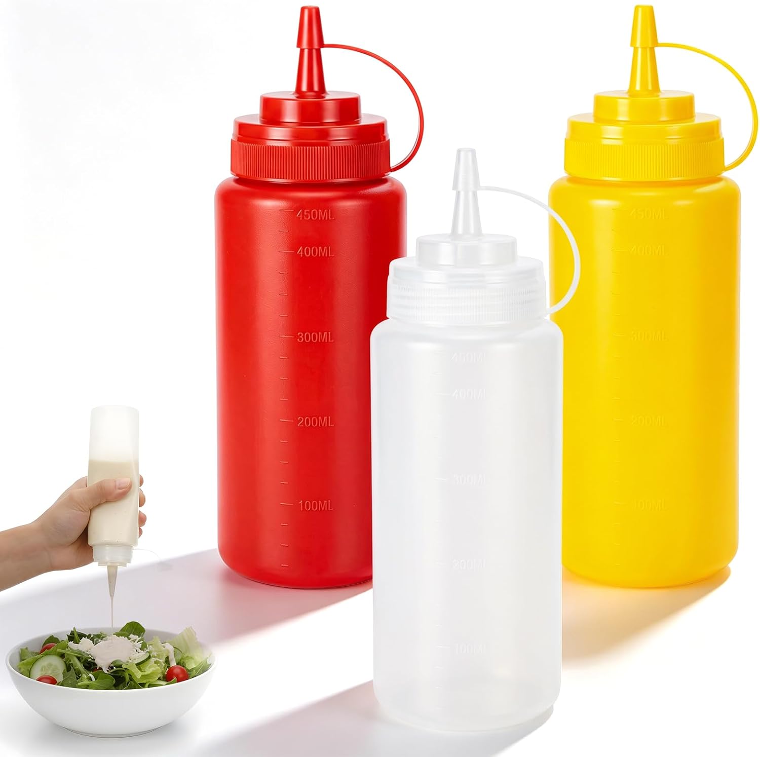 3 Pcs Condiment Sauces Squeeze Bottle 450ML/15OZ Ketchup and Mustard Bottle