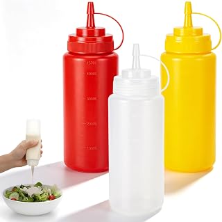 3 Pcs Condiment Sauces Squeeze Bottle 450ML/15OZ Ketchup and Mustard Bottle | Plastic Squeezes Squirt Bottle with Leak-Proof Cap and Scale Line Condiment Squeezes Bottle Plastic Squeeze Bottle