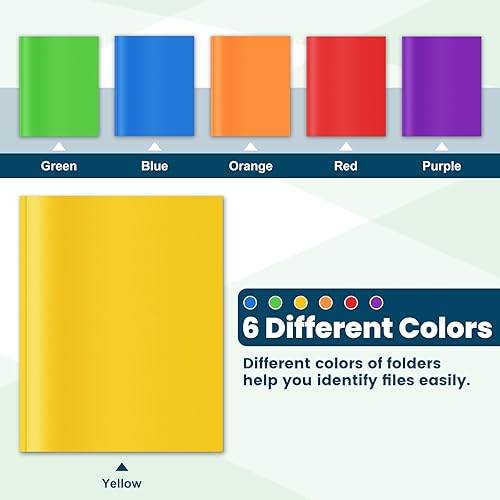 Vista 5 de V-Opitos Paquete de 6 carpetas de 2 bolsillos con 3 puntas, carpetas de plástico resistente a granel, carpetas de archivos multicolor en 6