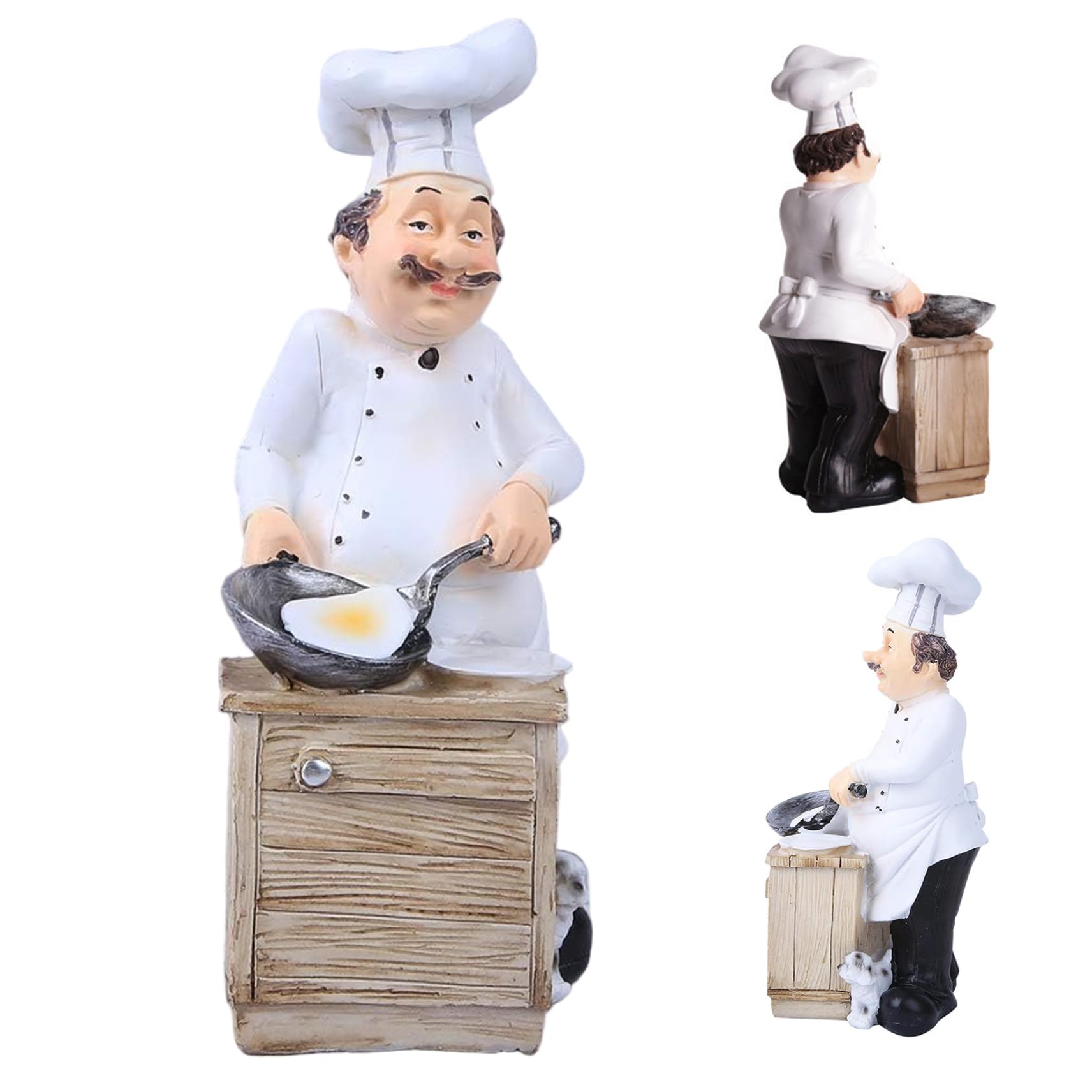 Nukinp Chef Kitchen Decor, Hand-Painted Resin Chef Figurine with Smiling Face for Home, Kitchen, Bakery, or Restaurant Tabletop Decoration &1