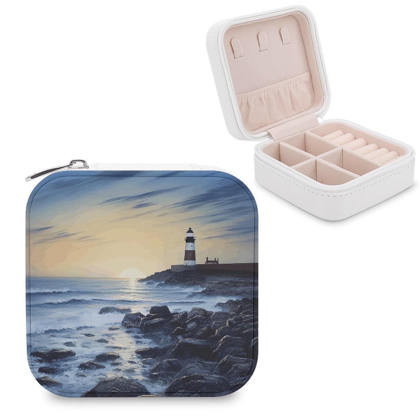 VstaDank The Seaside Lighthouse Jewelry Box Beautiful Portable Ring Boxes Cute Large-Capacity Jewelry Case Jewelry Organizer for Mothers Gifts for Earrings Rings Hand Bracelet