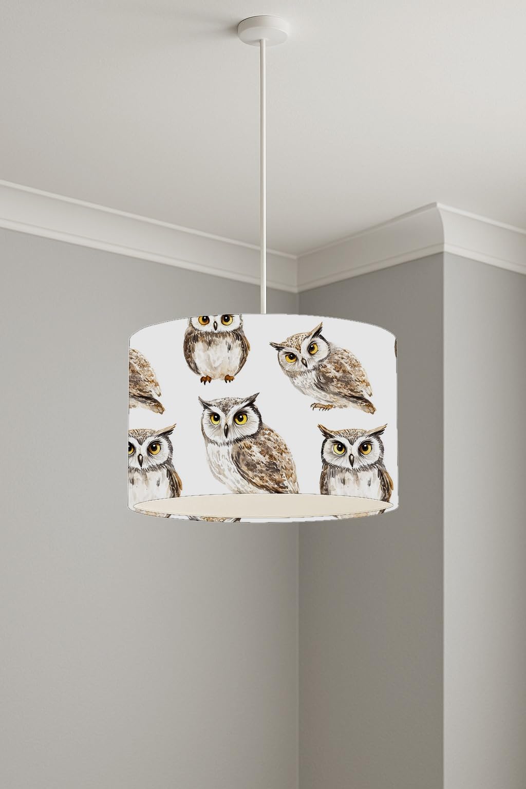 Owl Pattern Multicolour lightshade – 30 x 21cm Ceiling Drum Shade | 9FE8EA