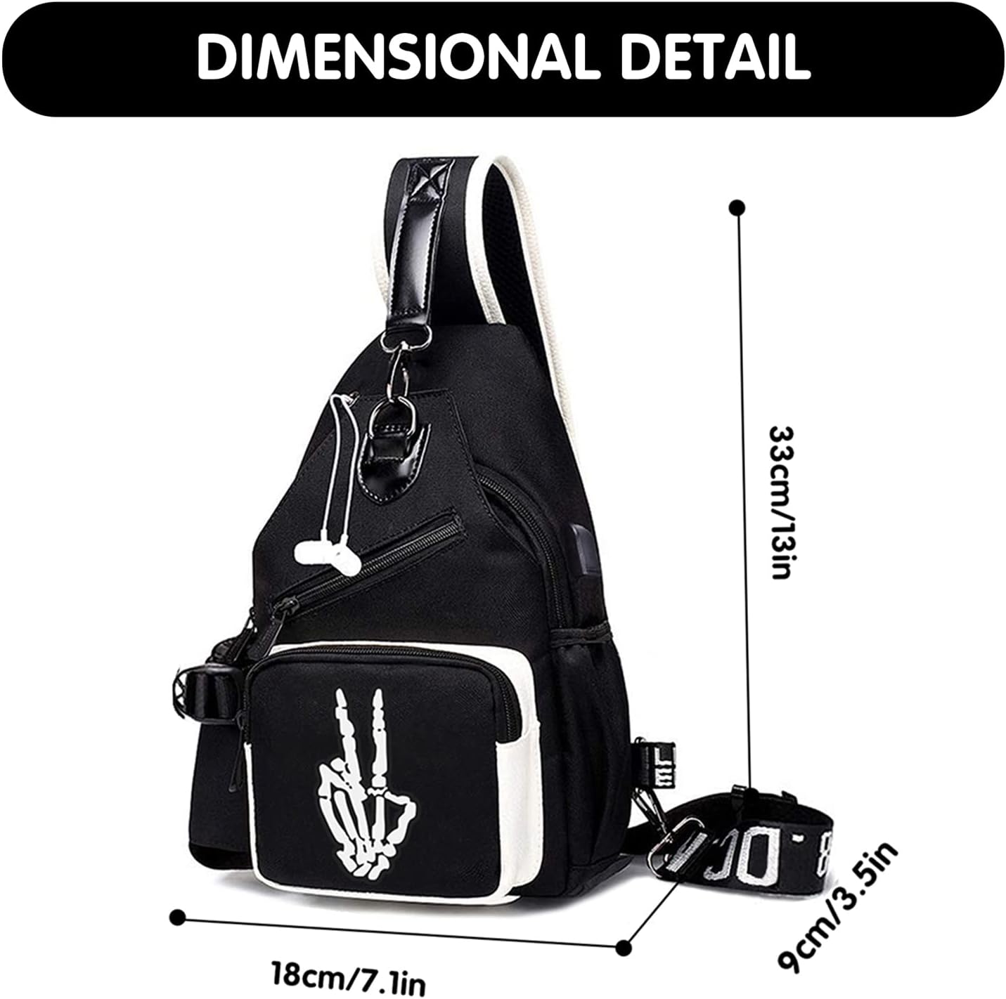MCWTH Sling Bag for Teen Boys, Luminous Chest Pack Waterproof Travel Shoulder Backpack (Skeleton Finger)