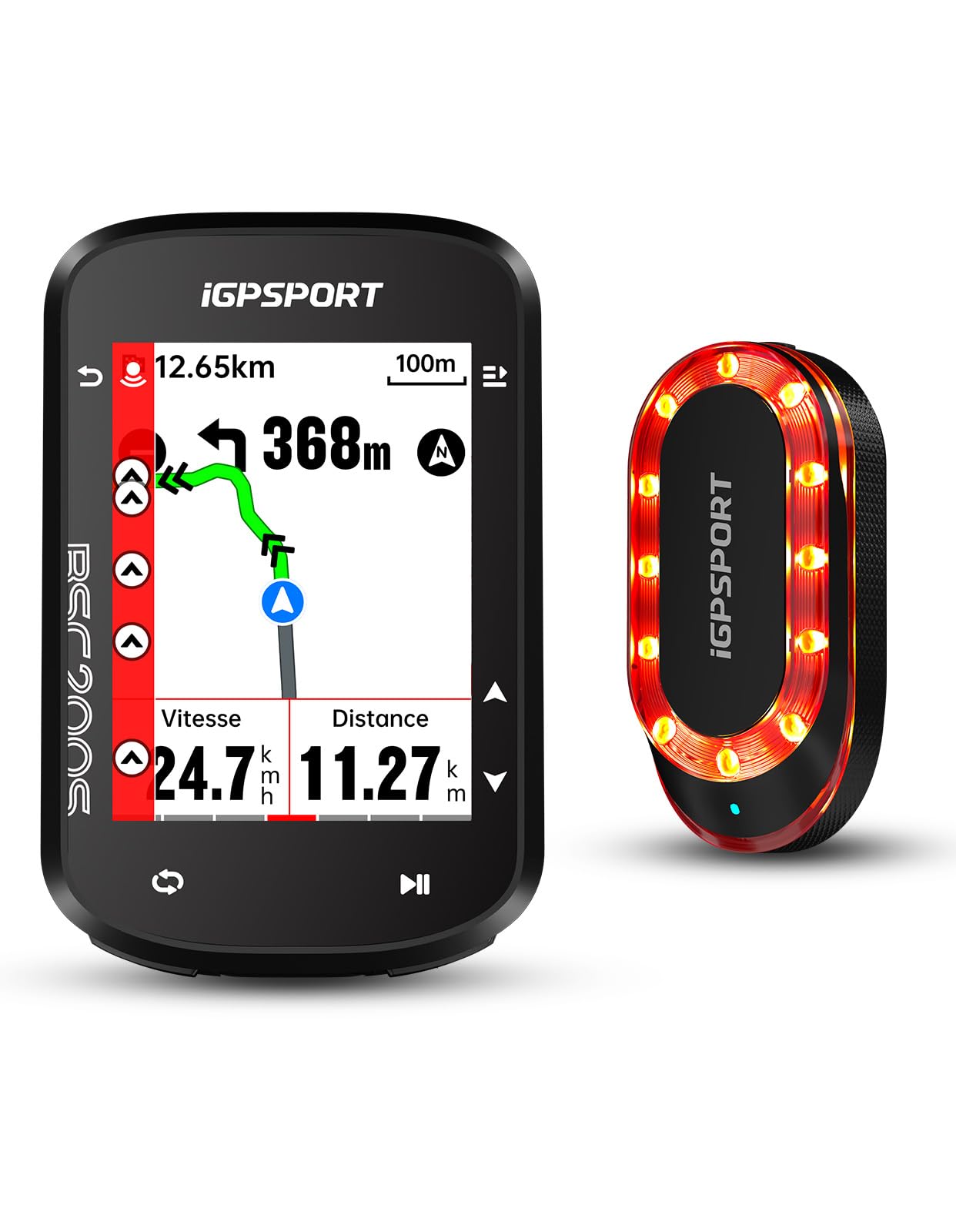 iGPSPORT BSC200S Compteur Velo sans Fil et SR Mini Feu Arriere Velo Radar