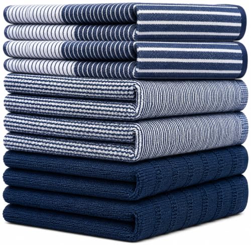 Image of Premium Kitchen Towels (20 inchx 28 inch, 6 Pack) | Large Cotton Dish Towels | Flat & Terry Highly Absorbent Kitchen Linen Set with Hanging Loop | Navy Blue