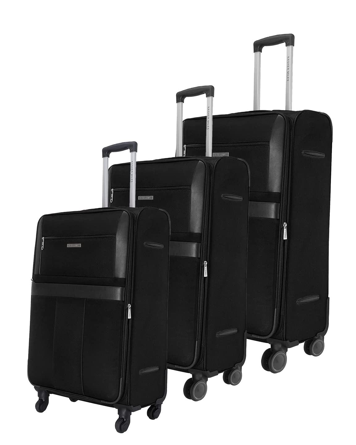 Nasher Miles Toledo Expander Soft-Sided Polyester Luggage Set of 3 Black Trolley Bags (55, 65 & 75 cm)