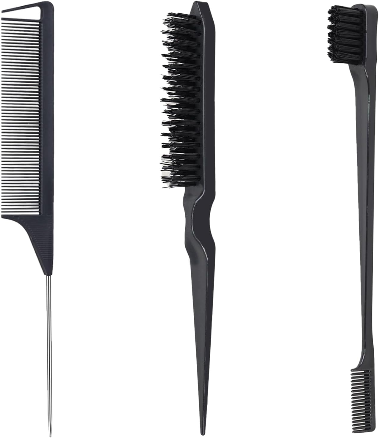 Hair Styling Brush Set - Slick Back Comb, Edge Control Brush, Rat Tail Comb for Smooth Styling, Frizz Taming, and Parting (3 Pieces)