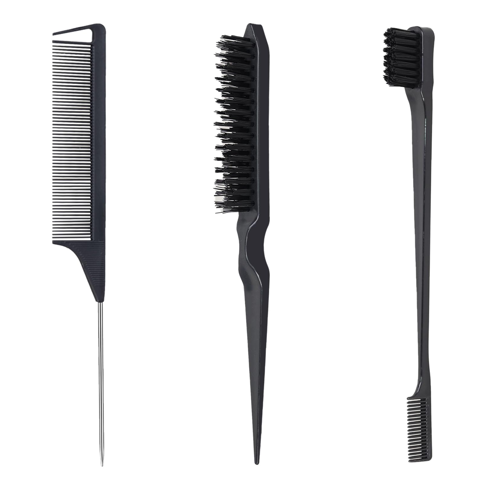 Hair Styling Brush Set - Slick Back Comb, Edge Control Brush, Rat Tail Comb for Smooth Styling, Frizz Taming, and Parting (3 Pieces)