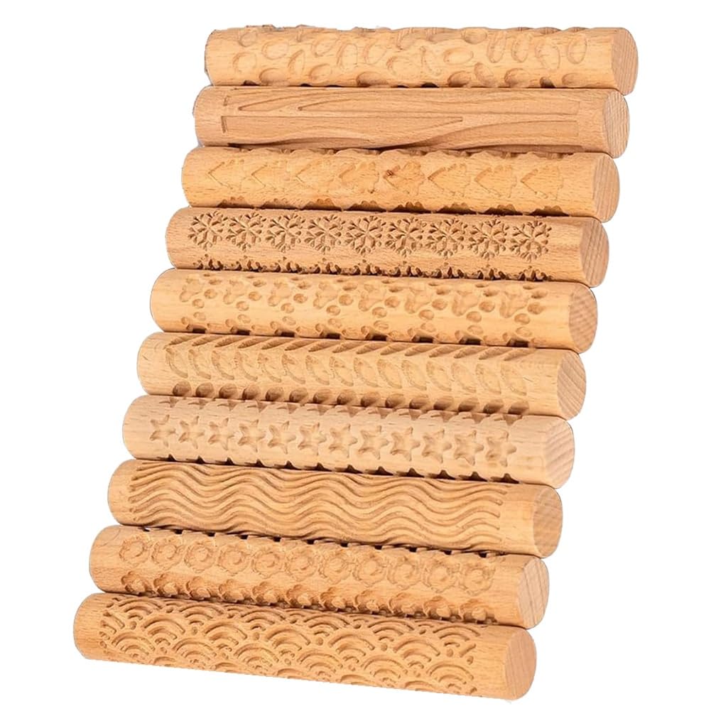 Koolenry Wood Color Clay Texture Rollers Clay Machine Roller For Pottery And Ceramics, Modeling Texture Rolling Pin Stencil Board Stamps