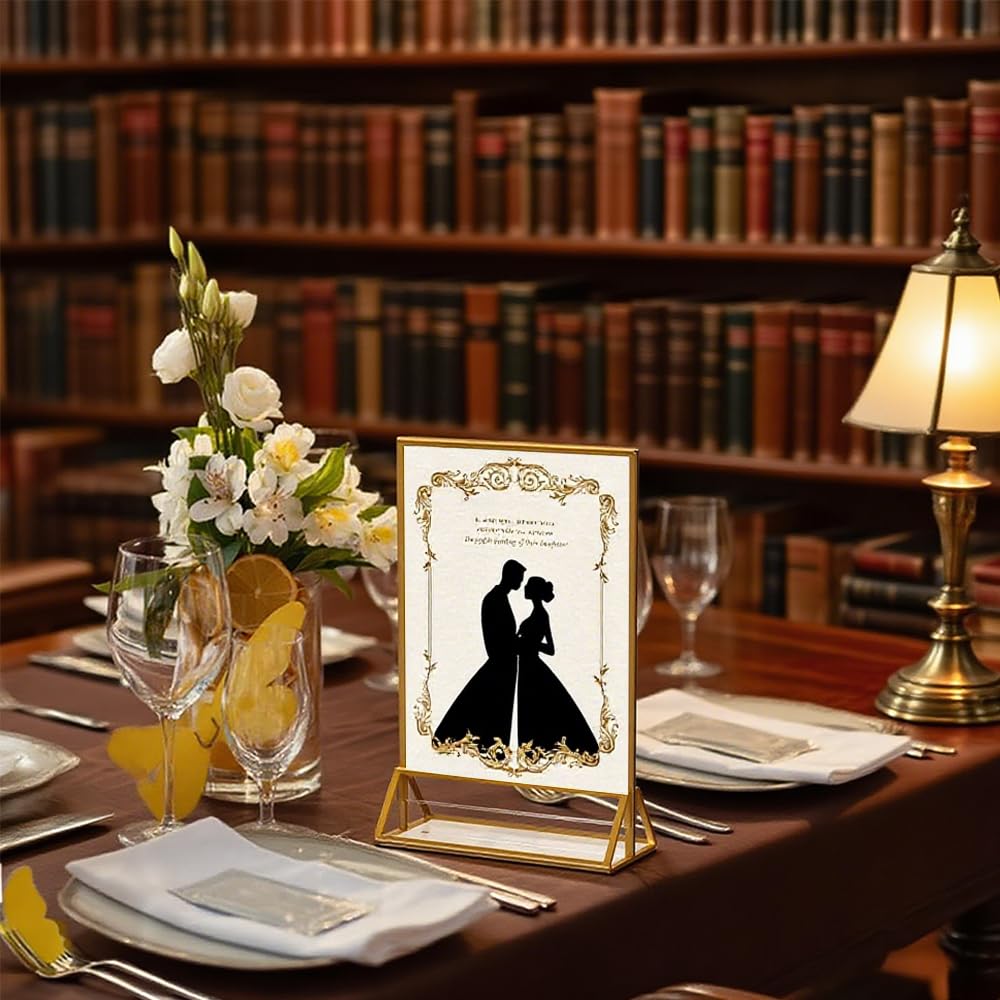 Aufsteller A5 Goldene A5 Schicker Flyerständer Kartenständer Bilderrahmen für Kinderzeichnungen, Tishaufsteller a5Acryl Tishkartenhalter Tischnummern-Aufsteller für Hochzeit Tischdeko (6St)