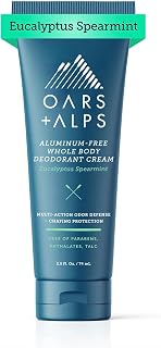 Oars + Alps Whole Body Deodorant Cream For Men - Multi-Action Odor Defense - Aluminum Free, Baking Soda Free, Anti-Chafe - 2.5 Ounce Tube - Eucalyptus Spearmint
