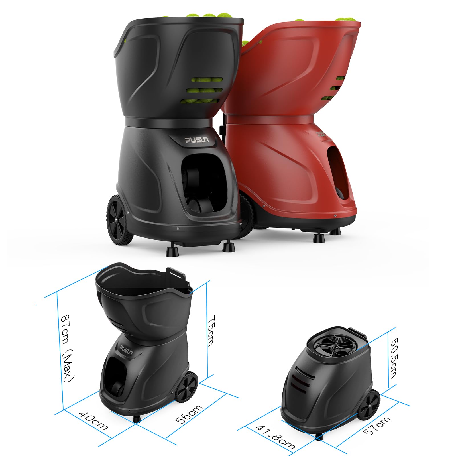PT-9001 Pro - Macchina per palline da tennis portatile, automatico, per allenamento e pratica di giocatori di tutti i livelli, pre-programmati e personalizzati, completo di app/telecomando.