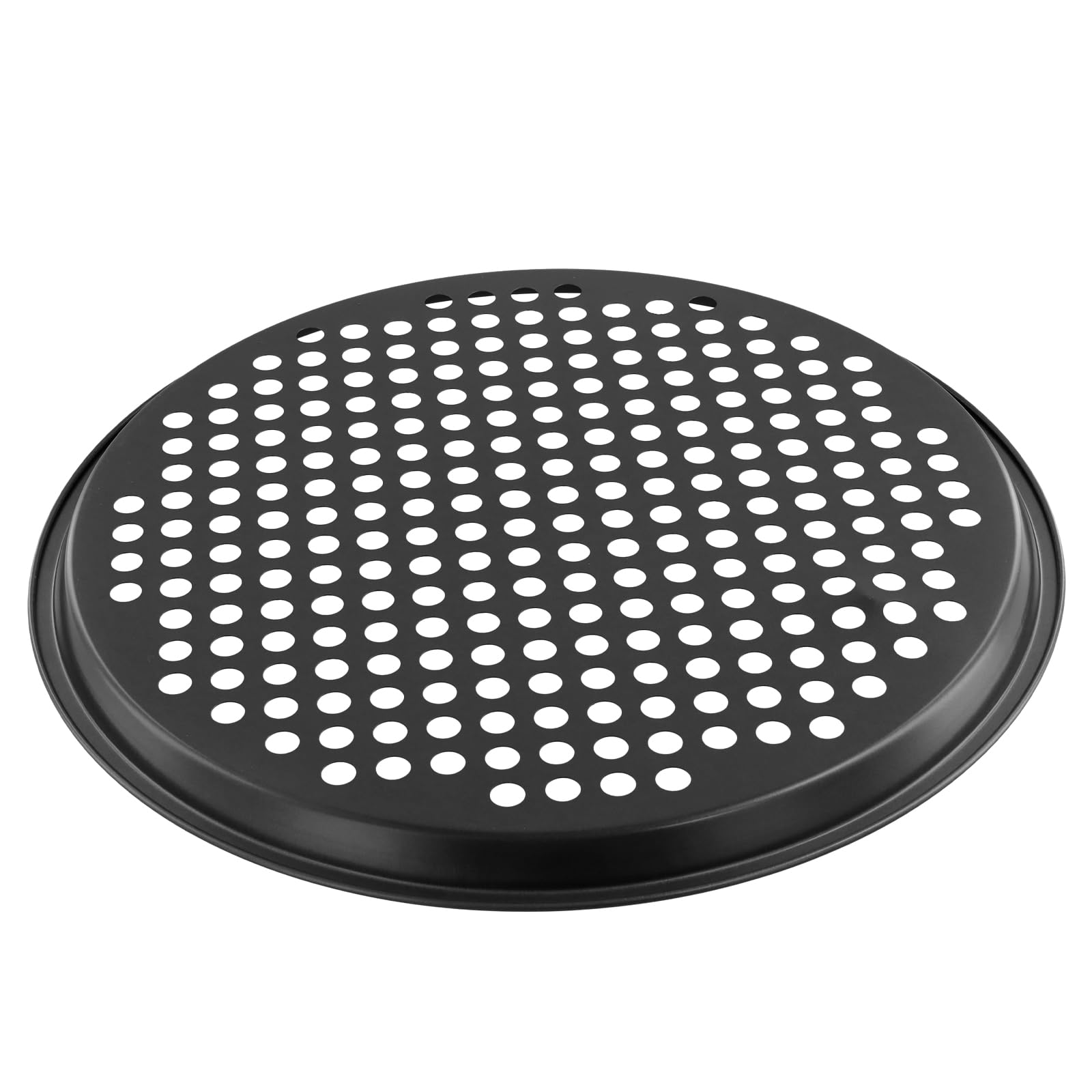 Lot de 6 plaques à pizza rondes de 33 cm - Antiadhésives - Avec trous - En acier carbone noir - Pour pizzas, biscuits, pains, tartes