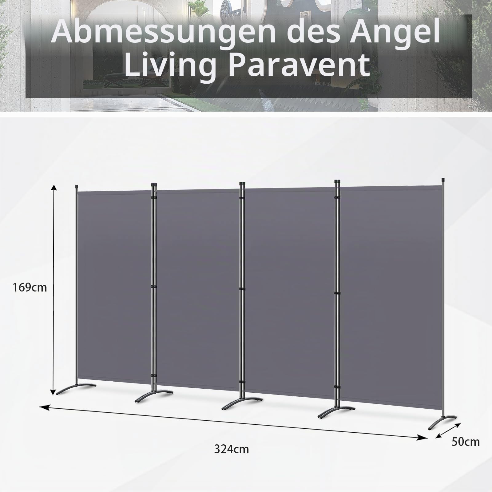 Angel Living Paravent 4 Teilig 324 x170cm Grau,Stellwand Sichtschutz Faltbarer Raumteiler Trennwand Sichtschut für Draußen Garten Schlafzimmer Wohnzimmer Büro Innen