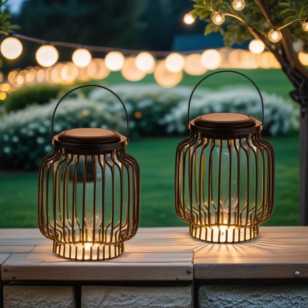 Juego de 2 faroles solares de Estilo escandinavo: lámparas Decorativas Modernas para balcón y jardín de Lazar