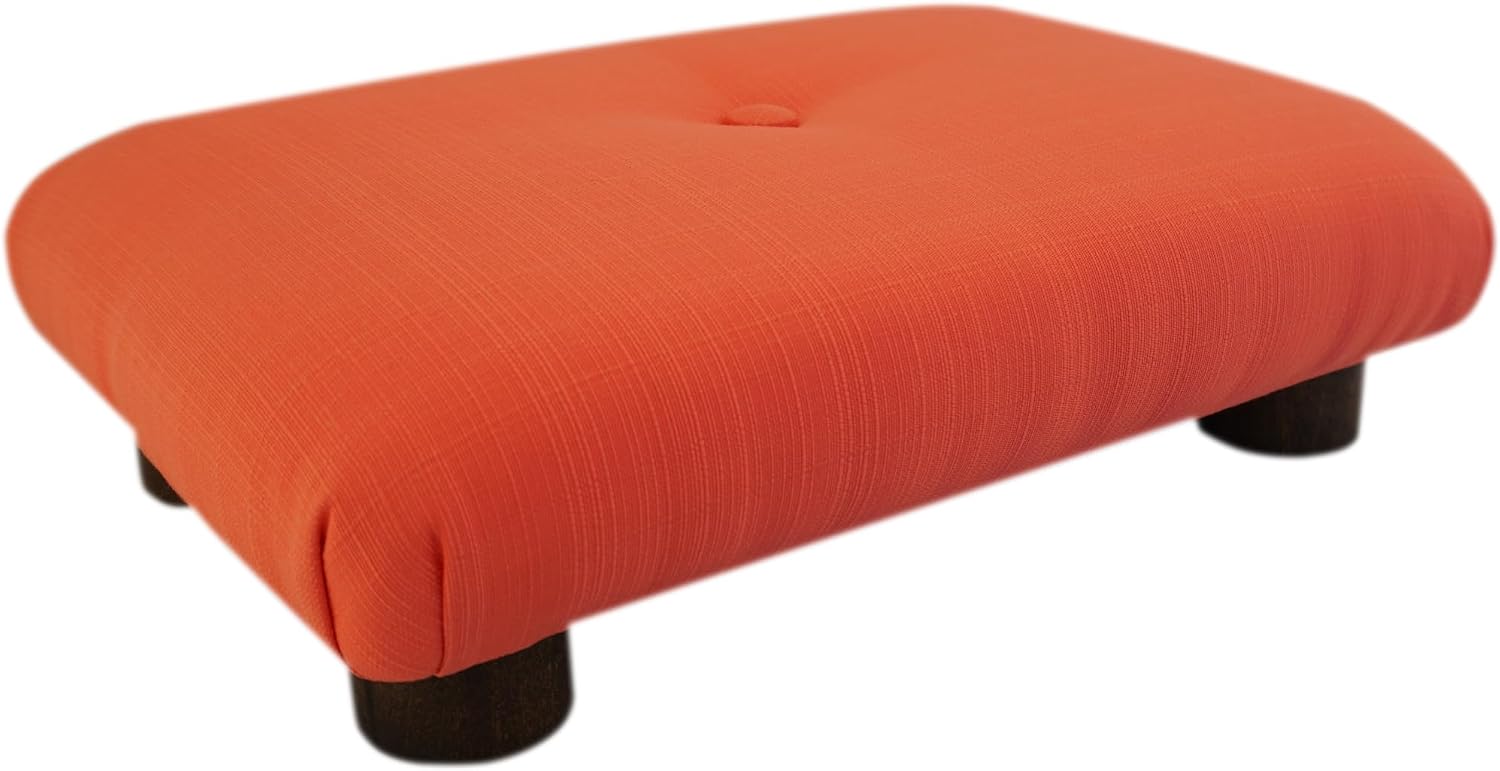 Handmade Padded Foot Stool 3" Tall, Walnut Rounded Legs, Summer Punch Fabric, (Made in The USA)