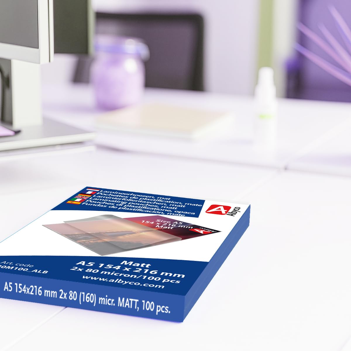 Albyco Buste per Laminazione Opaca A5 154x216 mm 160 Microns 100 Pezzi