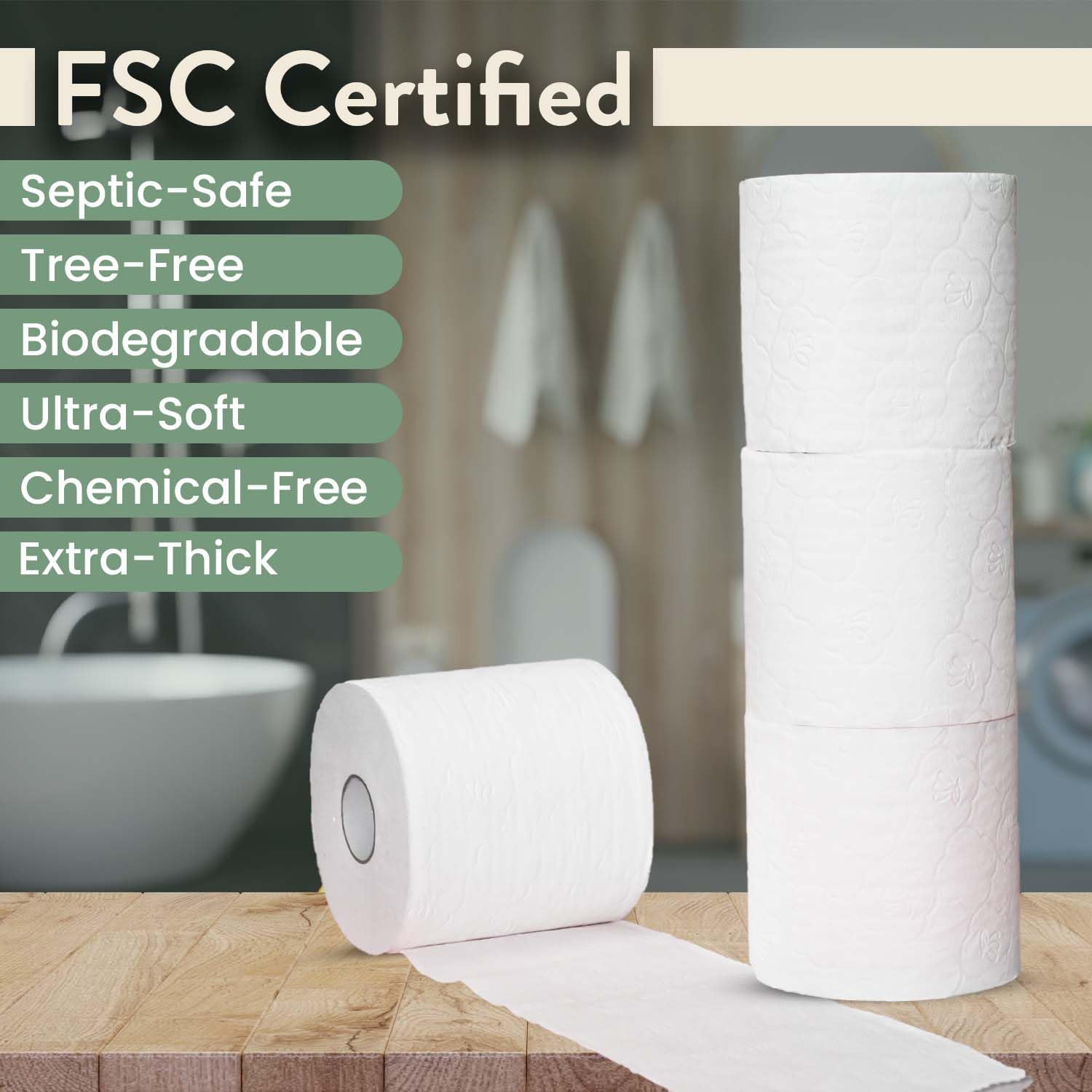 Premium Bamboo Toilet Paper - Organic Ultra Soft 3 Ply-Chemical & PFAS Free, Non-Toxic - 400 Sheets, 24 Pack - Septic Safe, Sustainable - Bamboo Toilet Paper (Extra Large 2, 24, Count)