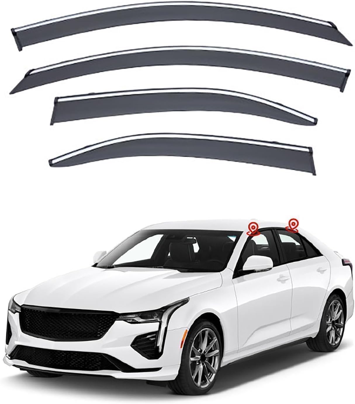 FengXH 4Pcs Smoke Tint Car Window Deflectors for Cadillac CT4 2020-2023+