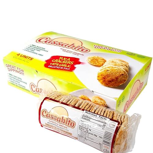 Miniatura 5 de Cassabito, Casabe Crackers sabor natural  4 paquetes de 3.00 oz cada uno (11.99 oz en total) de pan de yuca, ideal para sumergir, fabricado en
