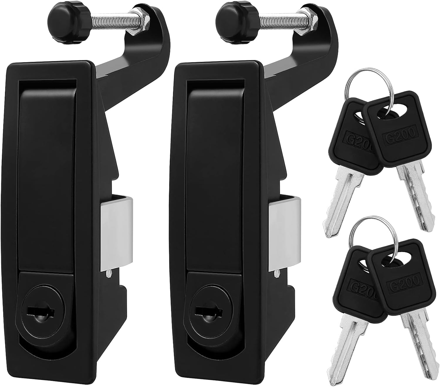 Hand Operated Stainless Lock, 2 Pack with Keyed Lock, Heavy-Duty Black Flush-Mount Trigger Compression Lever Latches, Ideal for Boat Deck, Cabinets, Security, with 4 Keys Included, Easy Installation