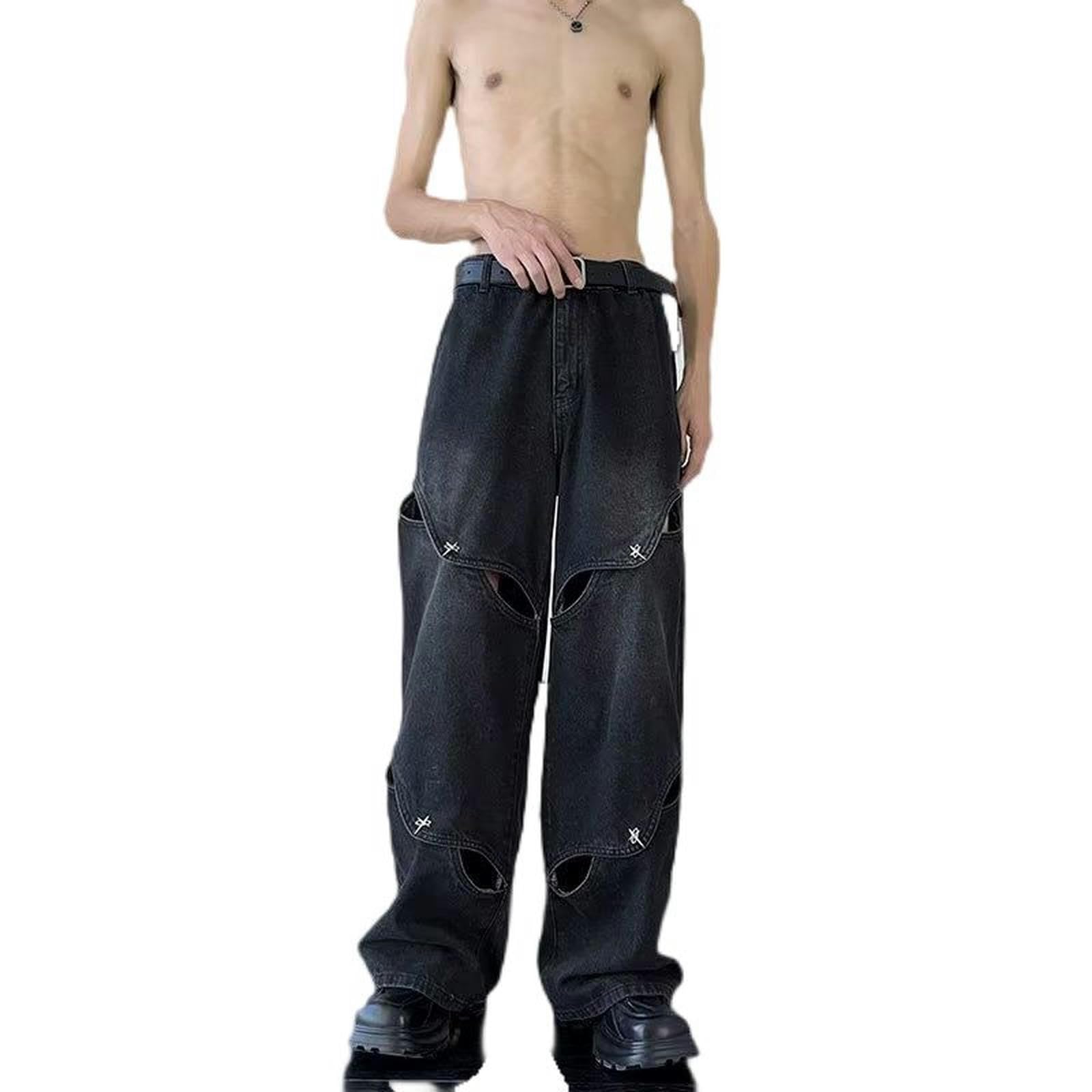 Jeans a Gamba Larga High Street da Uomo con Design Cavo - Blu - M