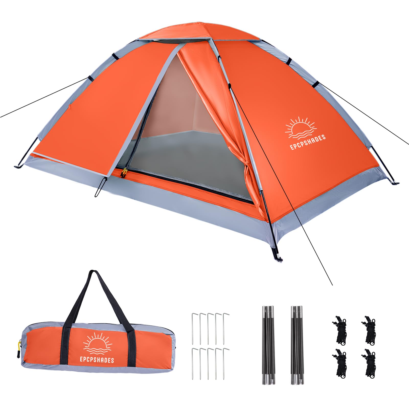 EPCPSHADES 1-2 Person Dome Tents for Camping, Lightweight Portable Backpacking Tent, Small Easy Set Up Outdoor Waterproof Camping Hiking Tent for Adults, Orange