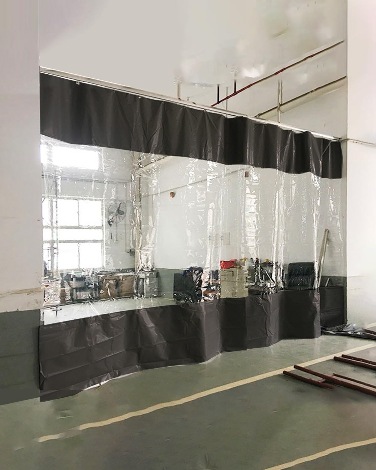 Clear Sliding Viny Garage Divider Curtain, Black Heavy Duty Industrial Room Dividers with Track, Shop Workshop Pergola Plastic Partition Panel, Privacy Separator(W3.5xH2.6m/11.2x8.5ft)