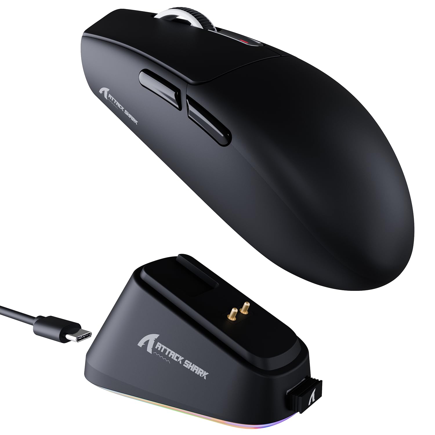 ATTACK SHARK V3PRO Kabellose Gaming-Maus mit Magnet-Ladedock, PixArt PAW3311 Sensor, bis 25000 DPI, BT/2.4Ghz/Kabel, 100M Klicks, 500mAh, 65g Ultraleicht für Win11/Xbox/PS/Mac -Weiß