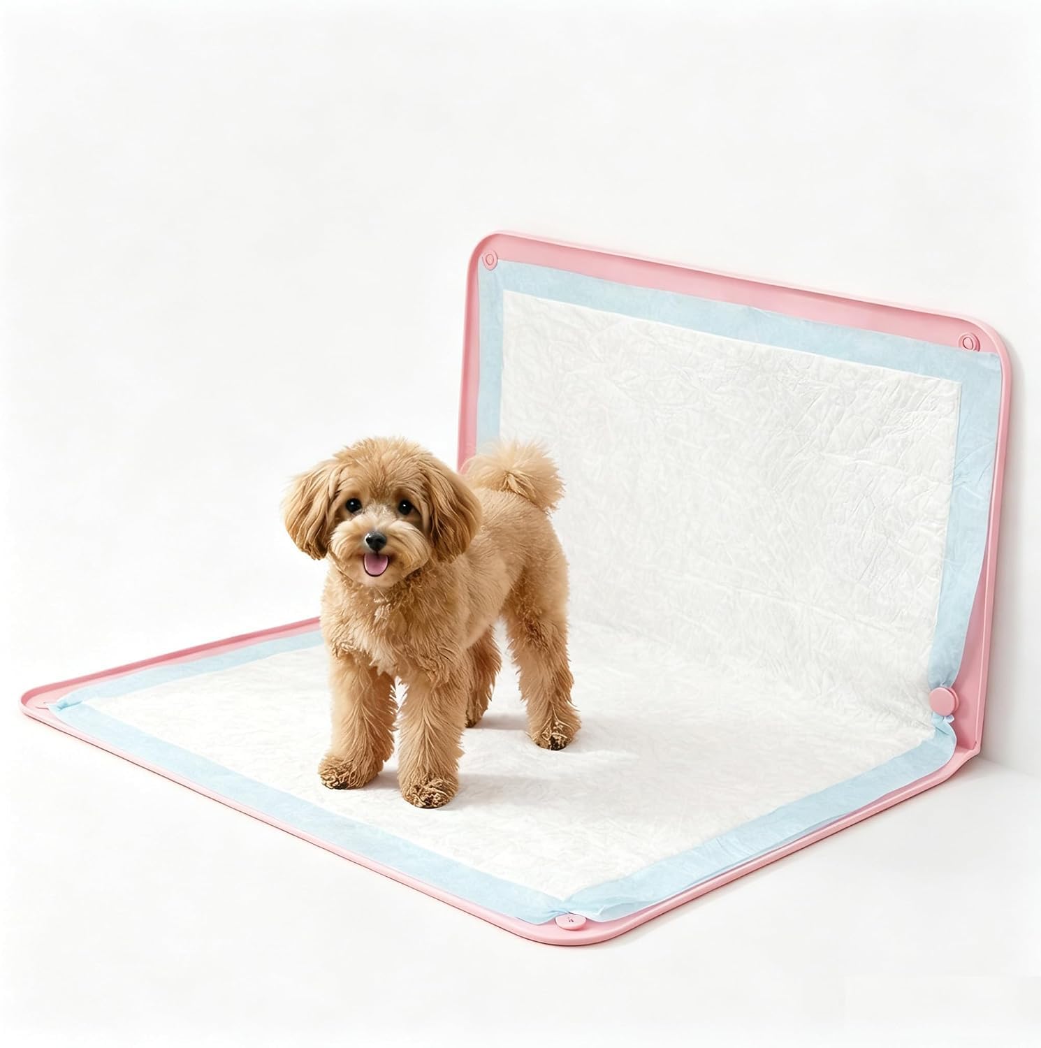 FERNVALE Premium Silicone Dog Pee Pad Holder Tray 90 x 65 cm, Leakproof Puppy Training Pad Tray with Raised Edge, Non-Slip Foldable Dog Potty Pad Holder, Waterproof Pet Toilet Mat (Pink)