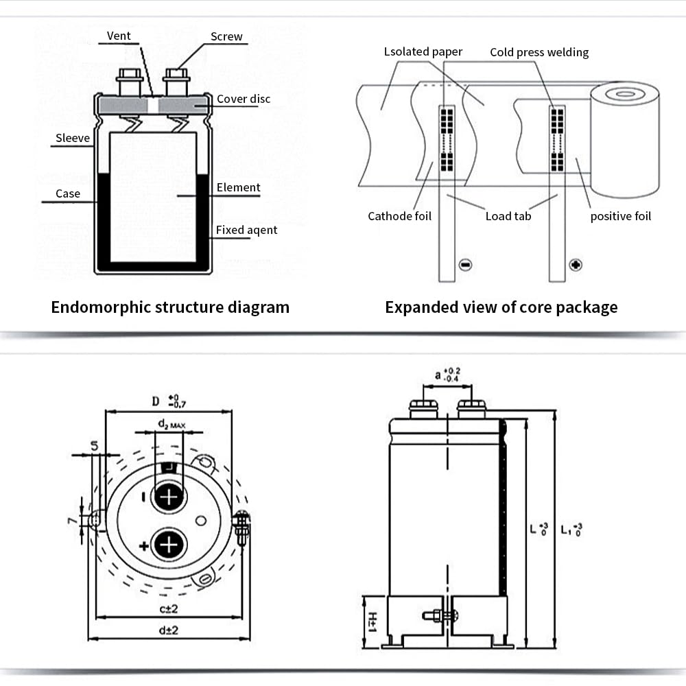2200UF/450V 50 * 105mm Condensatore elettrolitico di tipo Bolt ad alta capacità per sistemi di alimentazione e applicazioni ad alta tensione