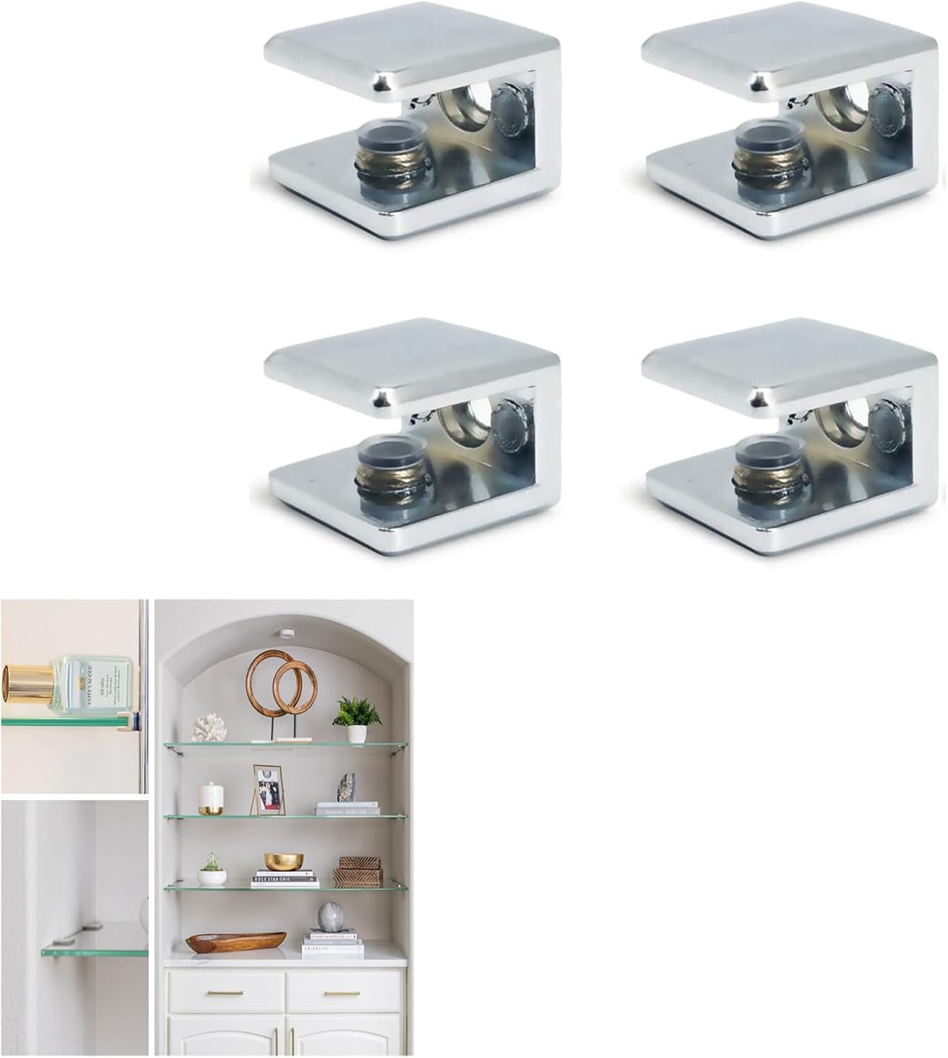 Glass Shelf Bracket Glass Clamp Holder Adjustable Clamp Shelf Clip for 6-10mm Thickness - 4pcs