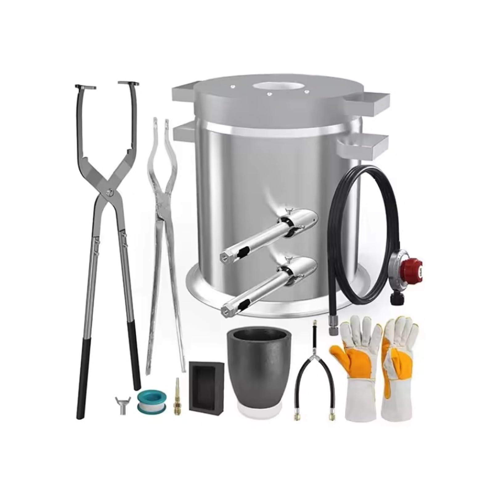 Kit grande de 12 kg con dos pinzas for crisol, metal for horno fundición totalmente acero inoxidable