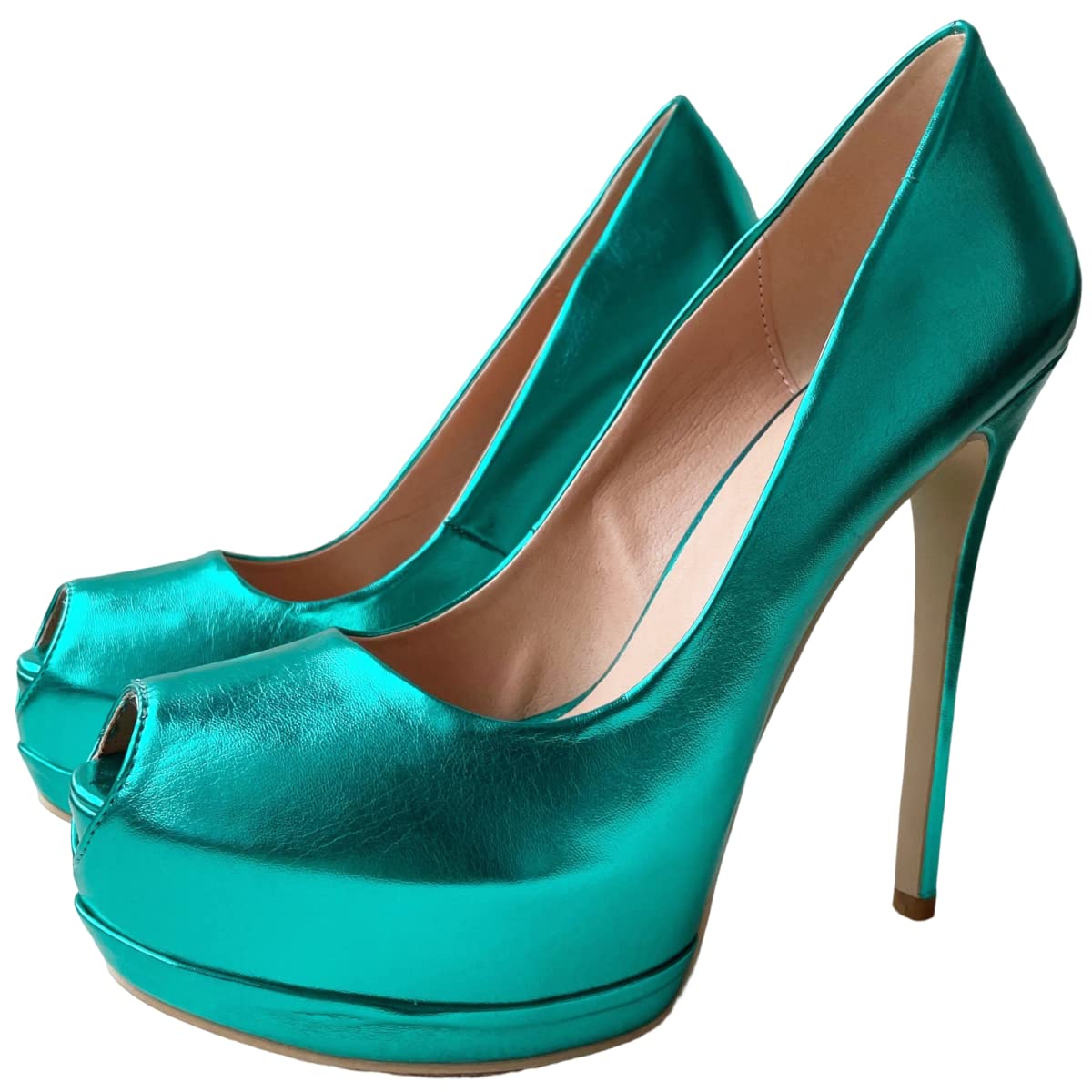 Frankie Hsu Sexy Stiletto Doppia Piattaforma tacco alto, classico blu verde foglia di tè sandalo moda tacco alto, grandi dimensioni designer Peep Toe Spike scarpe per donne uomini, Verde, 39 EU