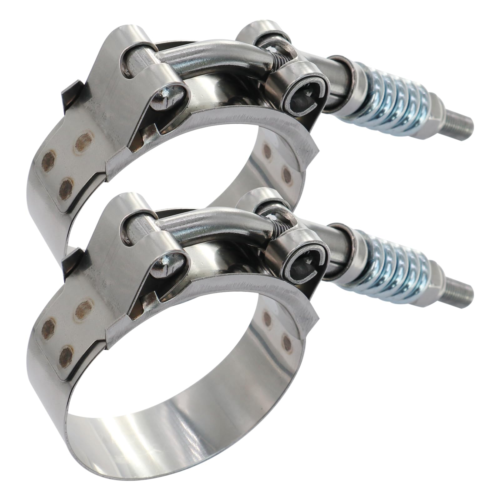 Photo 1 of 2.25 inch T Bolt Hose O.D. Clamp Stainless Steel - Spring Loaded Heavy Duty Hose Clamps 52mm - 60mm for 2.25" Hose O.D., Auto-adjusting helps Maintain Constant Tension (52-60mm, 2 Pack)