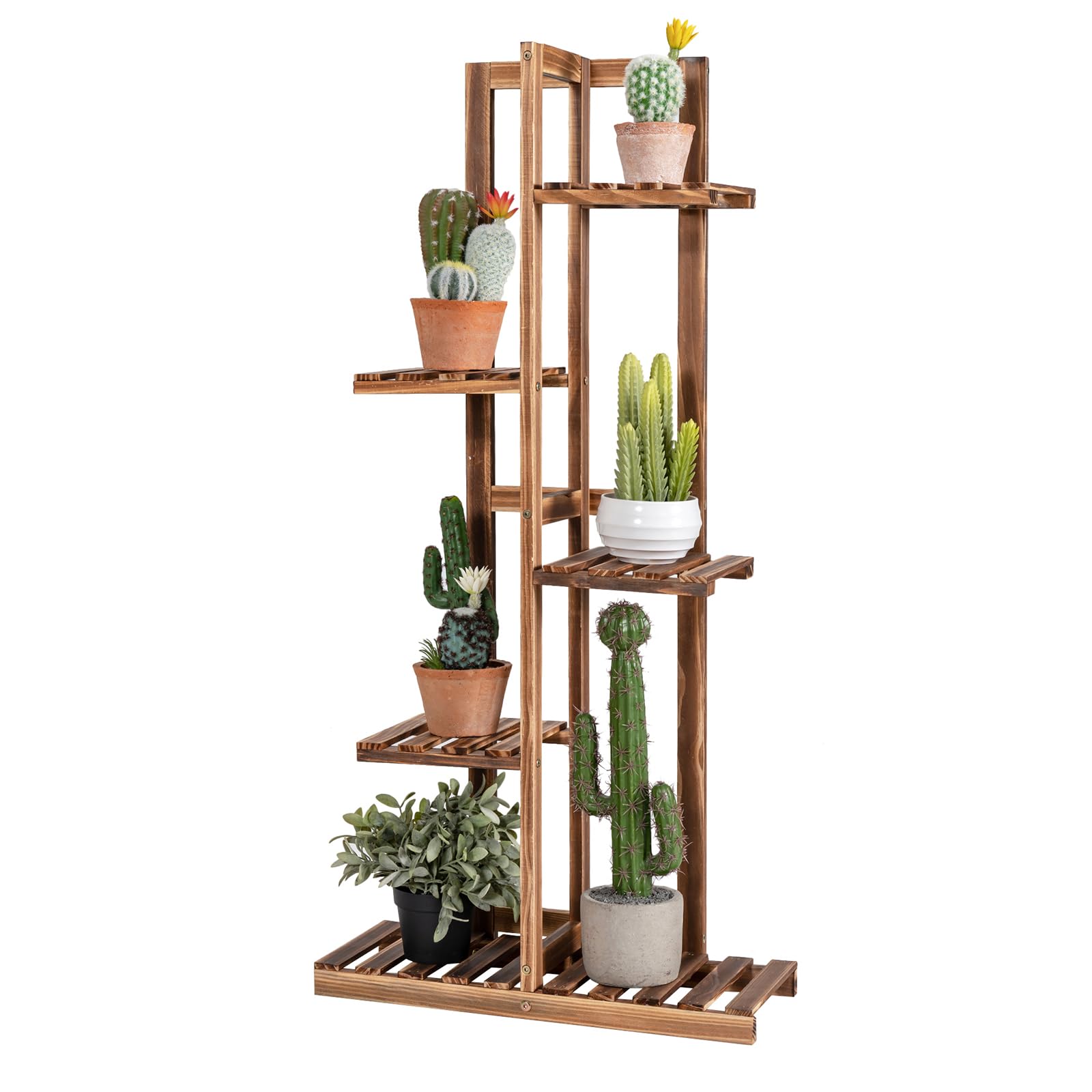 COSTWAY Scaffale per Piante da Interno ed Esterno, Porta Fiori di Legno a 5/6 Livelli, Porta Vasi per Giardino, Balcone e Soggiorno (5 livelli)