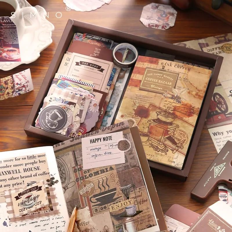 Image of GDNK 346pcs Vintage Journal Scrapbook Pack Kit for Art Journaling Bullet, Planners DIY Paper Stickers, Craft Kits Notebook, Collage Album Aesthetic Sticker (Moonlight) (Brown Coffee Bazaar)