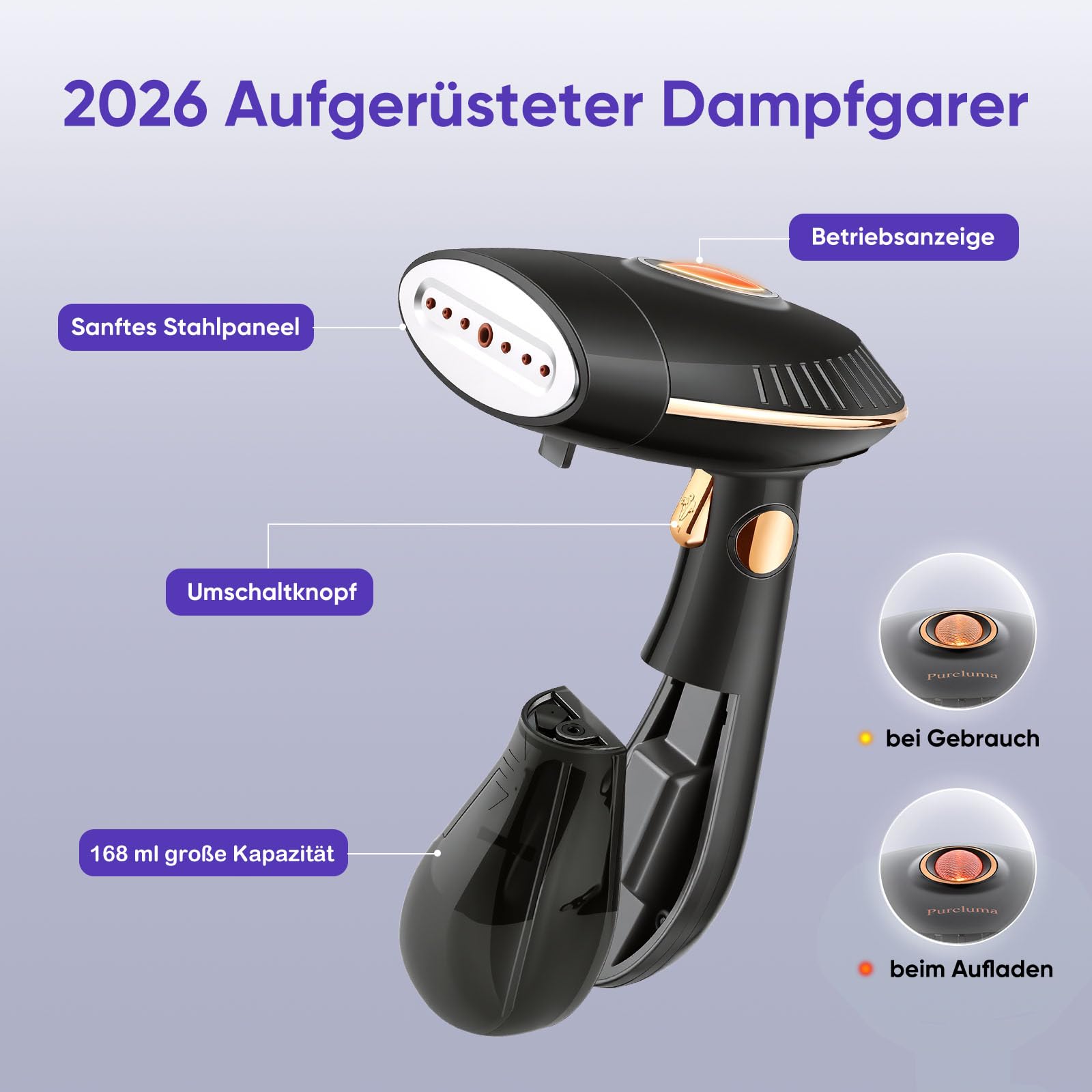 Steamer Dampfglätter - 1500W Steamer, 168ml Wassertank Dampfglätter, Faltenentferner für Kleidung & Clothing, 30s Schnellaufheizung, Bügeleisen 2-in-1 Steamer für Reise & Urlaub