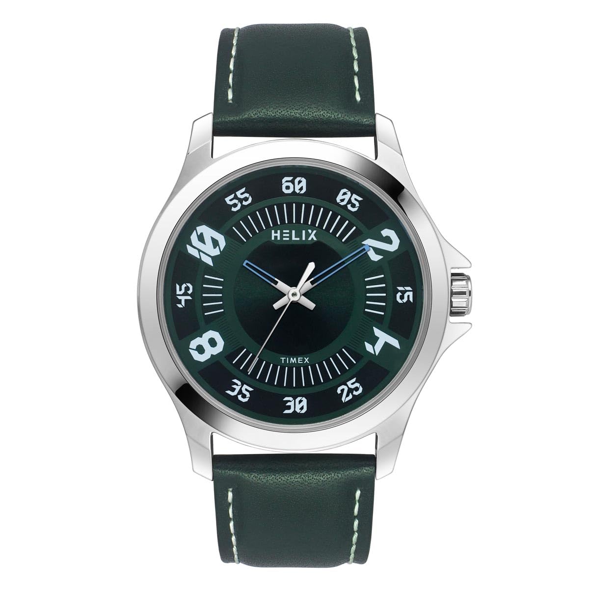 Helix by Timex Analog Watch for Man with Green Round Dial Green Leather  Strap Band Water Resistant Men's Wrist Watches TW055HG02