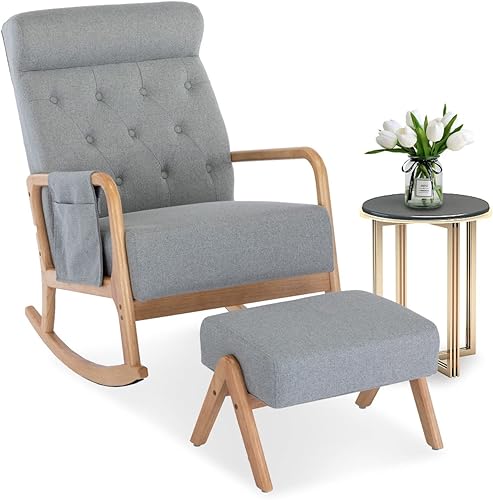 Mecedora para guardería, mecedora con respaldo alto otomano, silla reclinable tapizada de tela para bebé y mamá, sillón mecedor moderno para