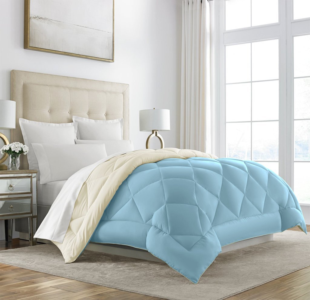Sleep RestorationQueen Comforter – Premium, Down Alternative, All-Season Bedding - Oversized Reversible Comforters for Bed - Sky Blue/Ivory