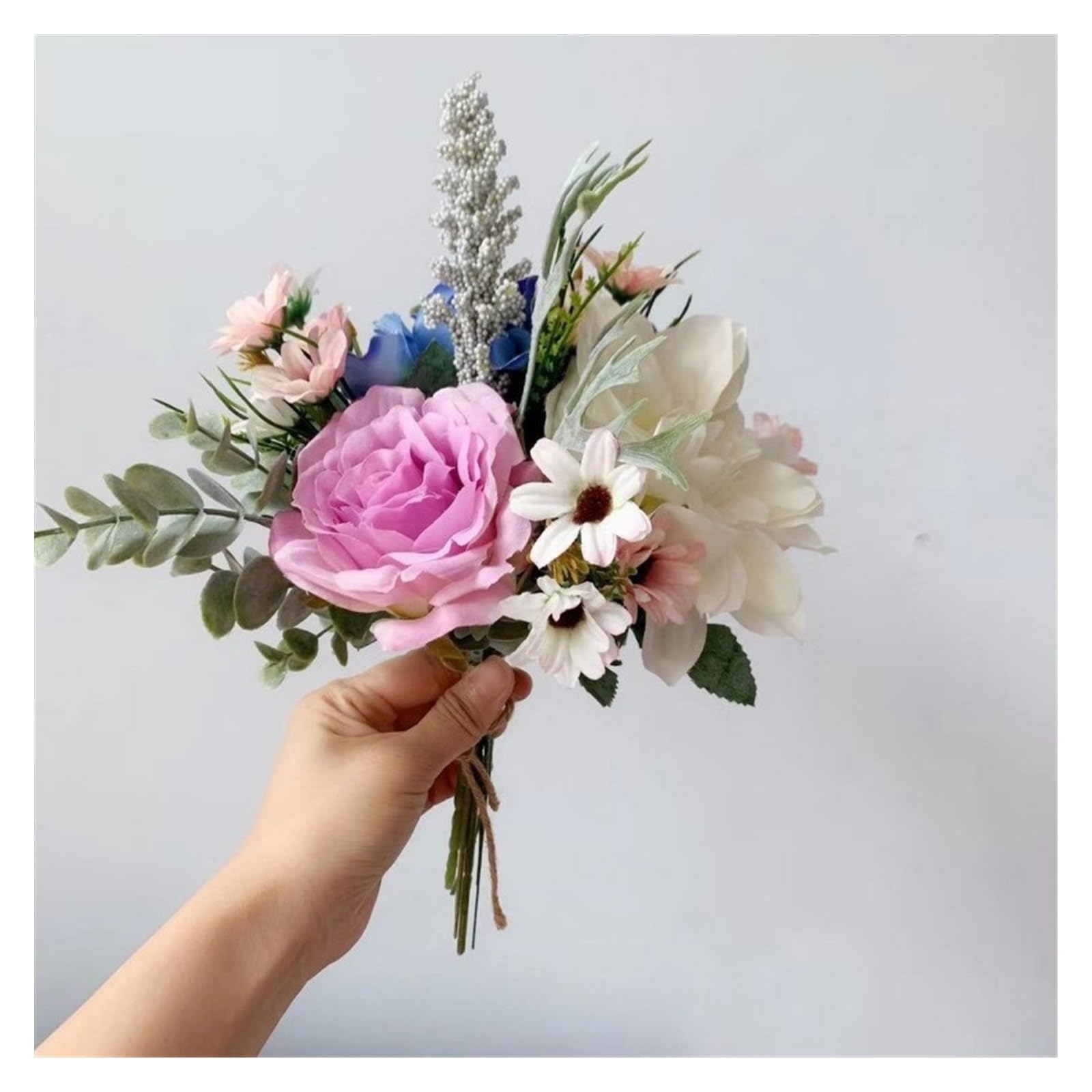 Fiori artificiali Simulazione di matrimonio Bouquet di fiori Rose artificiali Bouquet da damigella d'onore Ortensia Dalia Eucalipto Bouquet da sposa Fiori Fiore finto