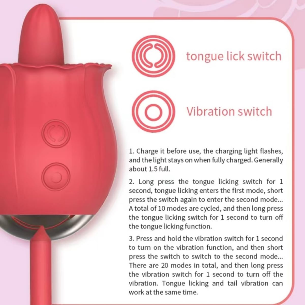 Giocattoli erotici: dildo vibrante, appositamente progettato con funzione di spinta “a lingua”; vibratore per il punto G, per il piacere maschile
